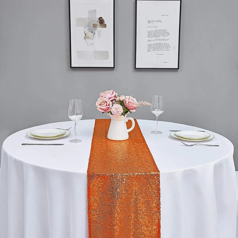 Chemin de table orange à paillettes décoration fêtes - vue 6 sur 7
