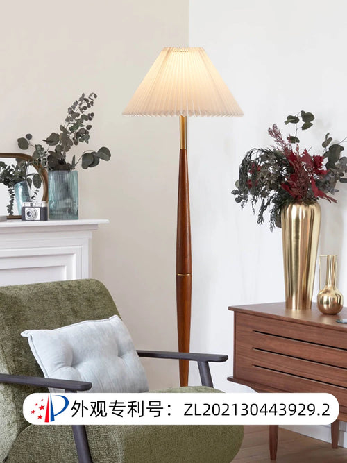 lampadaire moderne en bois de noyer et tissu décoratif - vue 5 sur 17