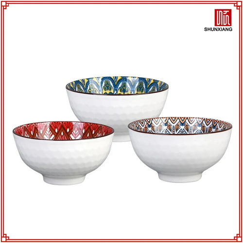 Ensemble bols ceramique motif floral boheme cuisine - vue 3 sur 7