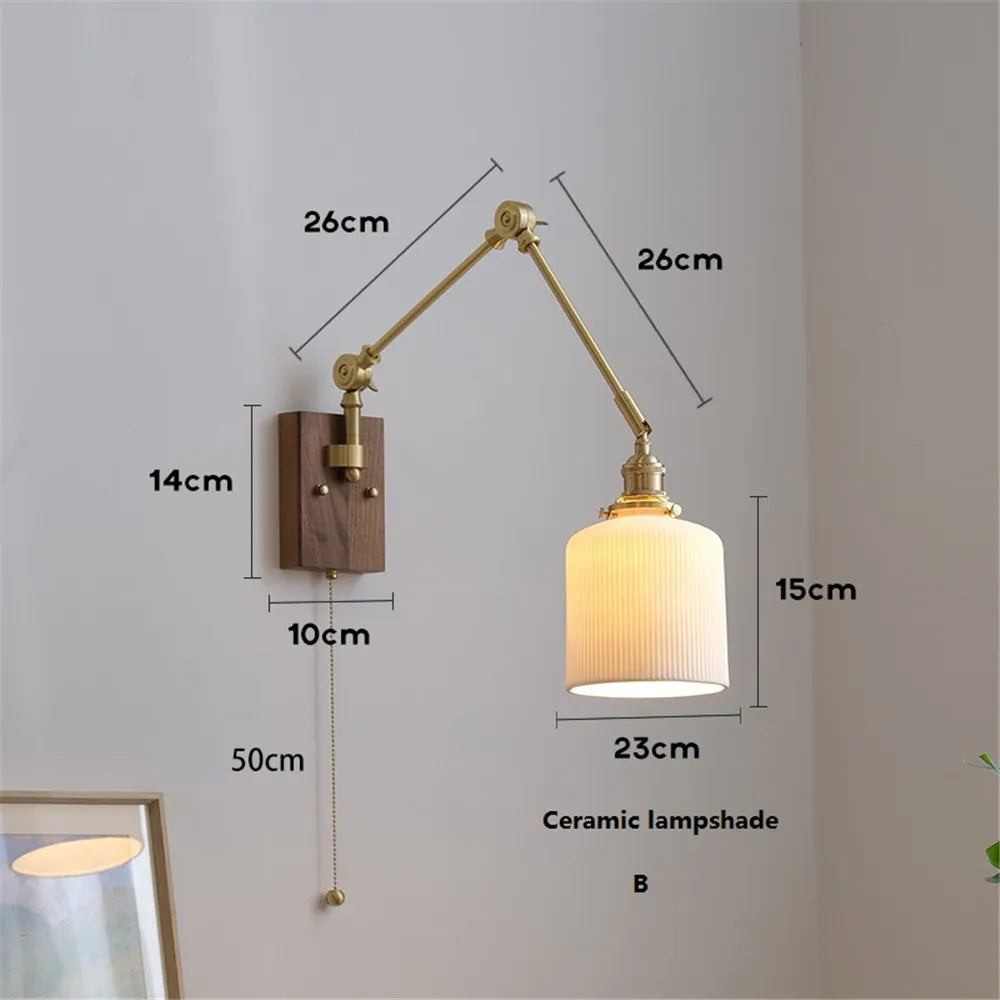 applique murale vintage à bras pivotant en céramique et laiton - vue 10 sur 10