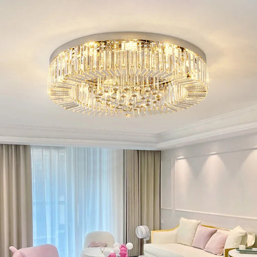 Or Lustre moderne éclairage décoration de la maison de luxe cristal salon plafonnier Dimmable Lustre anneau luminaire LED - vue 2 sur 10