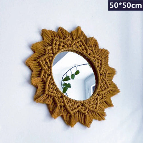miroir rond en macramé style bohème pour décoration murale - vue 16 sur 19