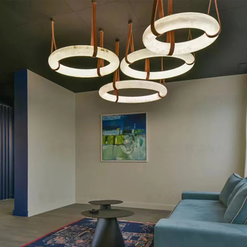 lustre led en cuivre et marbre naturel luxueux minimaliste - vue 6 sur 12
