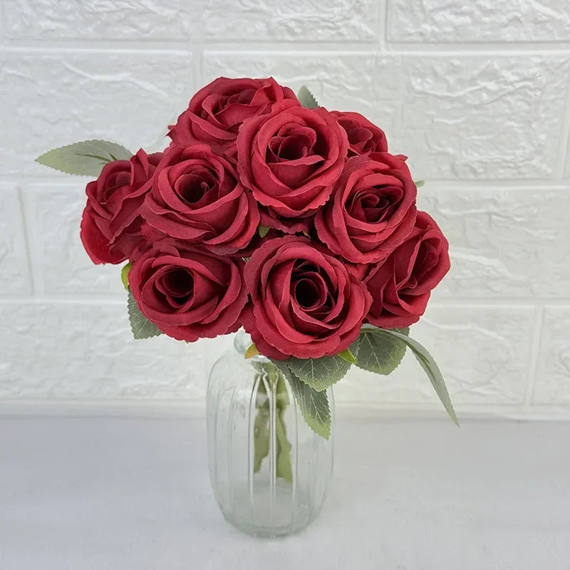 bouquet de 10 roses artificielles en soie décoratives pour événements - vue 6 sur 14