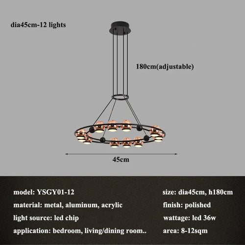lustre LED circulaire moderne design nordique pour intérieur élégant - vue 9 sur 15