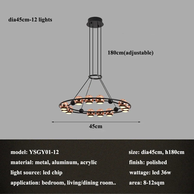 lustre LED circulaire moderne design nordique pour intérieur élégant - vue 8 sur 15
