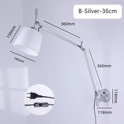 applique murale industrielle nordique pliable avec bras long pivotant - vue 10 sur 11