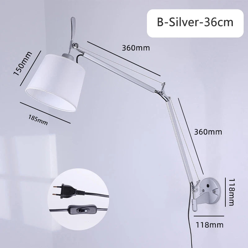 applique murale industrielle nordique pliable avec bras long pivotant - vue 9 sur 11