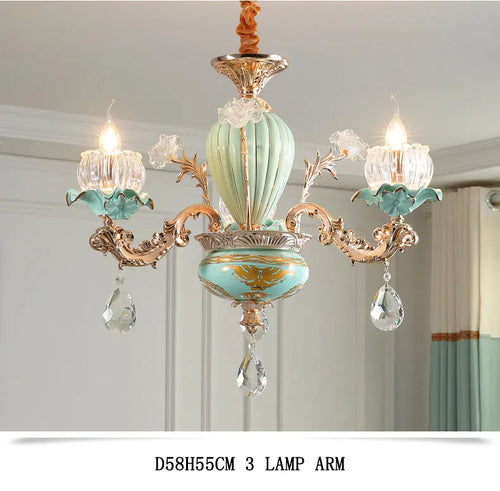 lustre de luxe moderne style européen rétro en cristal et céramique - vue 13 sur 13