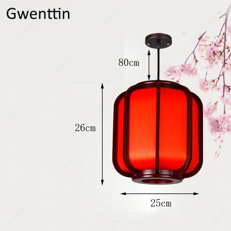 suspension en bois style chinois avec lanterne en peau de mouton - vue 8 sur 10