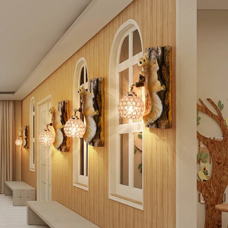 applique murale led design nordique en résine d'écureuil pour décoration intérieure - vue 6 sur 12