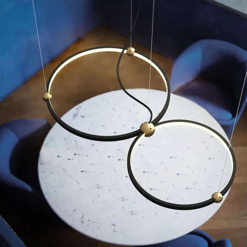 lustre sandyha multi-anneau en fer noir led design luxe - vue 3 sur 9