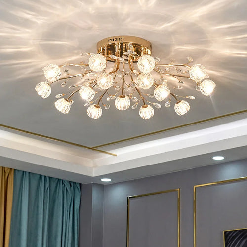 lustre nordique de luxe en cristal fleur verre led décoratif - vue 5 sur 9