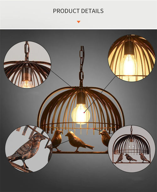 lustre cage à oiseaux en fer forgé pour café et bar - vue 3 sur 6