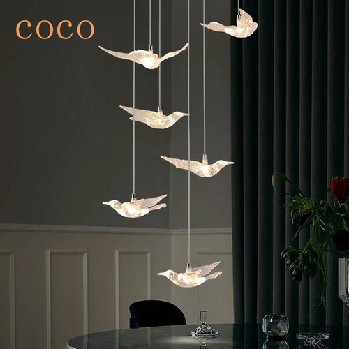 suspension LED décorative en forme d'oiseau idéale pour loft - vue 2 sur 18