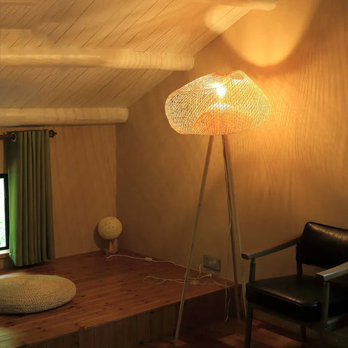lampadaire japonais retro art en bambou pour intérieur élégant - vue 6 sur 9
