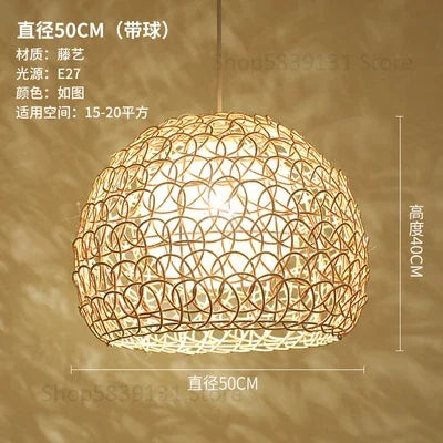 lustre en rotin tissé à la main style chinois moderne - vue 12 sur 14