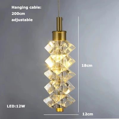 suspension en verre cristal art déco avec éclairage led - vue 16 sur 25