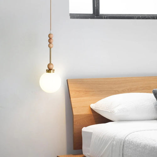 suspension vintage en verre et bois led - vue 4 sur 7