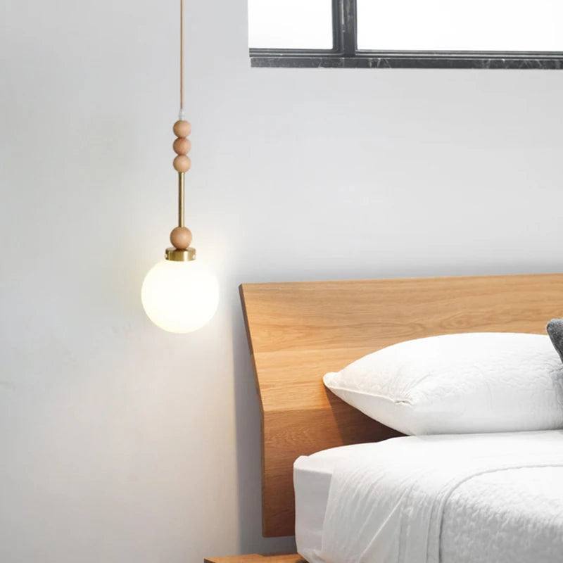suspension vintage en verre et bois led - vue 3 sur 7