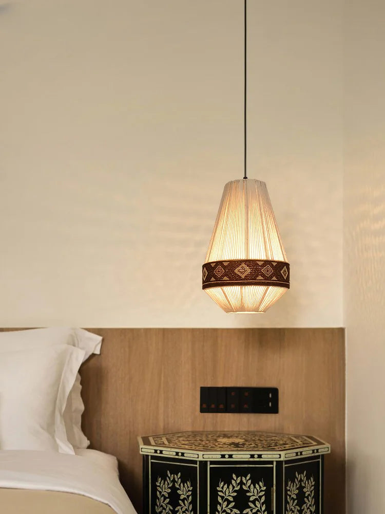 lustre bohème en tissu tissé avec corde en coton et lin - vue 3 sur 9