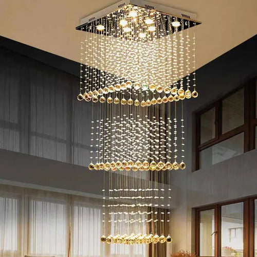 Duplex building, living room, large chandelier, square hotel villa, modern crystal hollow staircase, long chandelier - vue 5 sur 7