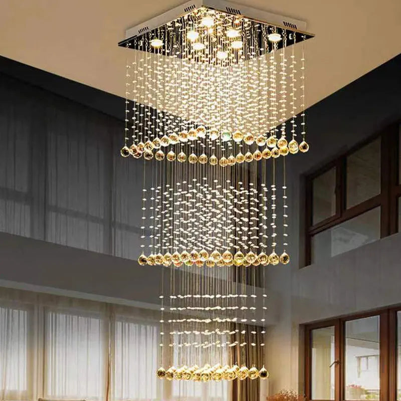 Duplex building, living room, large chandelier, square hotel villa, modern crystal hollow staircase, long chandelier - vue 4 sur 7