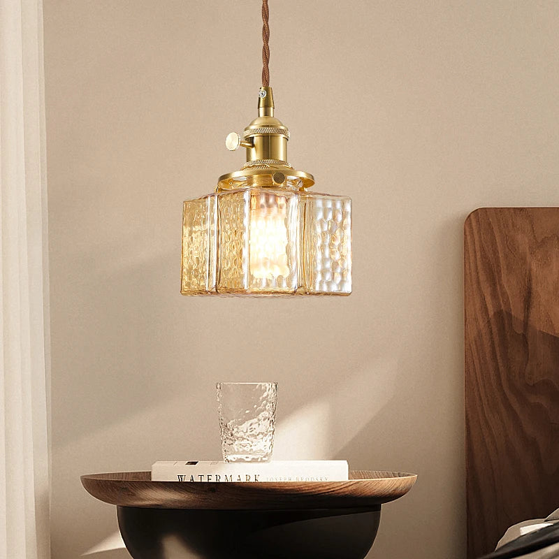 suspension de style japonais vintage en verre et laiton led - vue 4 sur 16