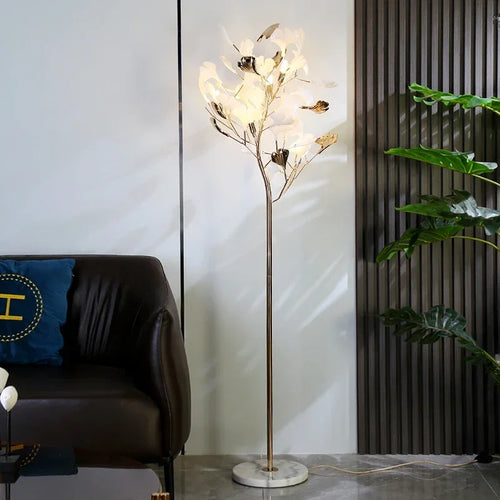 lampadaire moderne nordique led en forme de fleur de ginkgo - vue 4 sur 7