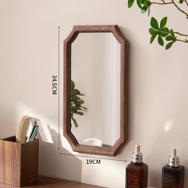 miroir vintage en bois massif miroir maquillage étanche mural antirouille - vue 10 sur 15