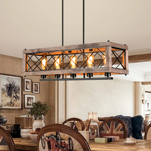 Lustre rustique en métal et bois - vue 4 sur 7