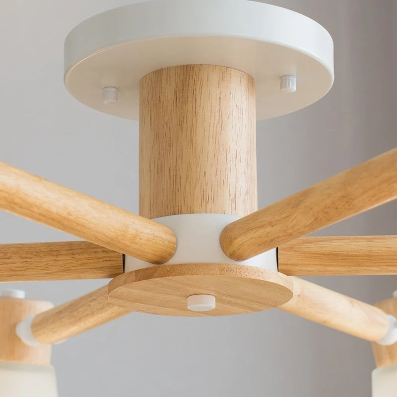 lustre nordique décoratif en verre et bois - vue 10 sur 14