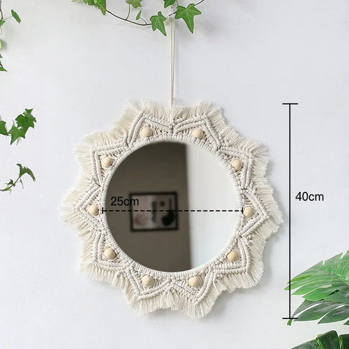 miroir rond en macramé style bohème pour décoration murale - vue 8 sur 19