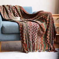 Plaid bohème tissé à pompons doux canapé lit