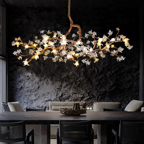 lustre retro en cuivre style chinois en forme de branche - vue 2 sur 9