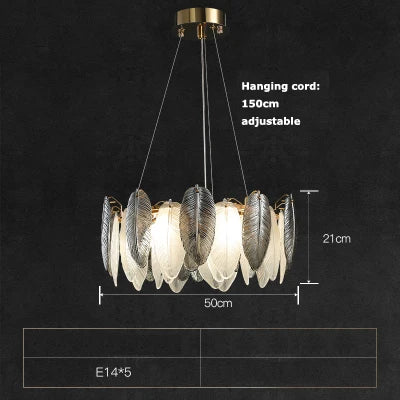 lustre suspendu led art déco avec plumes blanches et grises - vue 10 sur 17