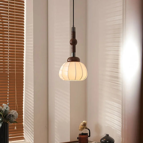 lustre en soie et bois pour éclairage intérieur moderne - vue 3 sur 7