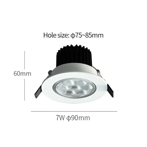 Embedded mini spotlight with driver kit, LED ceiling light, indoor downlight, 7W, 110V, 220V, 75mm~85mm hole - vue 7 sur 6