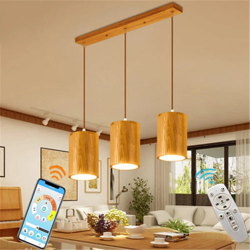 suspension LED en tonneau bois style nordique décoratif - vue 2 sur 8