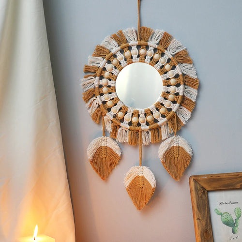 miroir mural en macramé style bohème pour décoration intérieure - vue 10 sur 14
