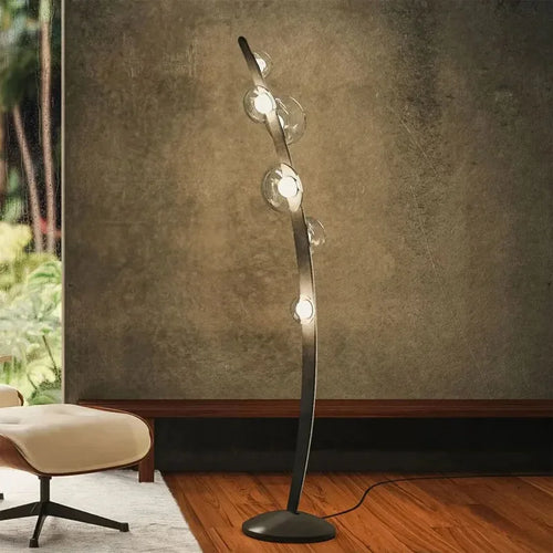 lampadaire design en cuir italien avec boule en verre - vue 3 sur 8