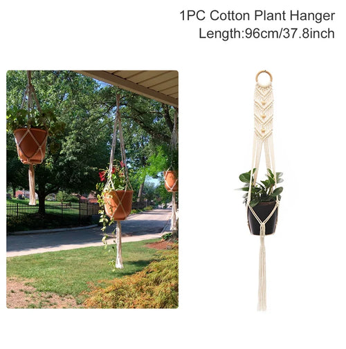 paniers suspendus en macramé pour plantes décoratives à accrocher - vue 17 sur 19