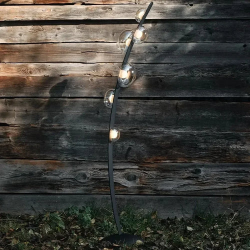 lampadaire design en cuir italien avec boule en verre - vue 6 sur 8