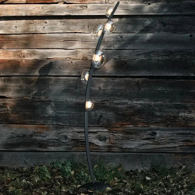 lampadaire design en cuir italien avec boule en verre - vue 5 sur 8