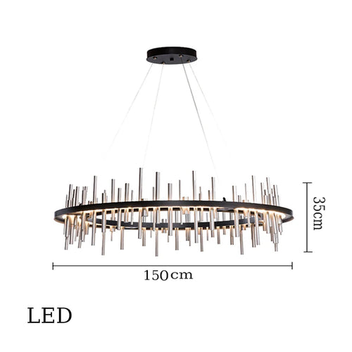 lustre minimaliste en acier inoxydable noir design postmoderne - vue 13 sur 16