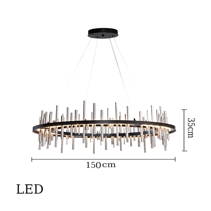 lustre minimaliste en acier inoxydable noir design postmoderne - vue 13 sur 16