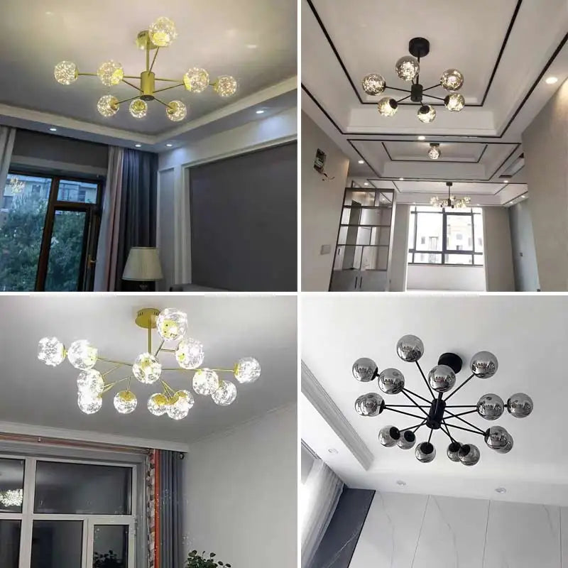 lustre moderne en forme d'étoile avec abat-jour en verre décoratif - vue 6 sur 24