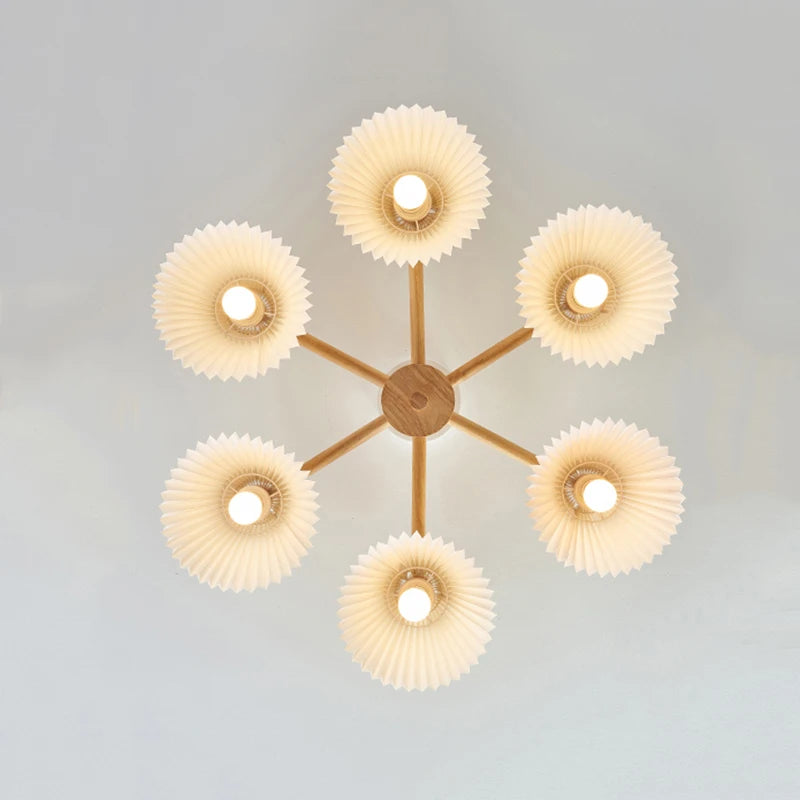 lustre moderne nordique en bois parapluie plissé pour maison - vue 5 sur 10