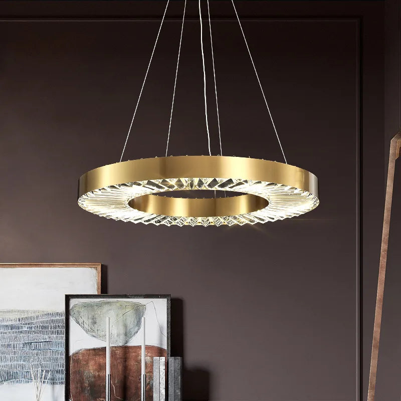 lustre cristal design moderne en acier inoxydable doré suspendu - vue 4 sur 10