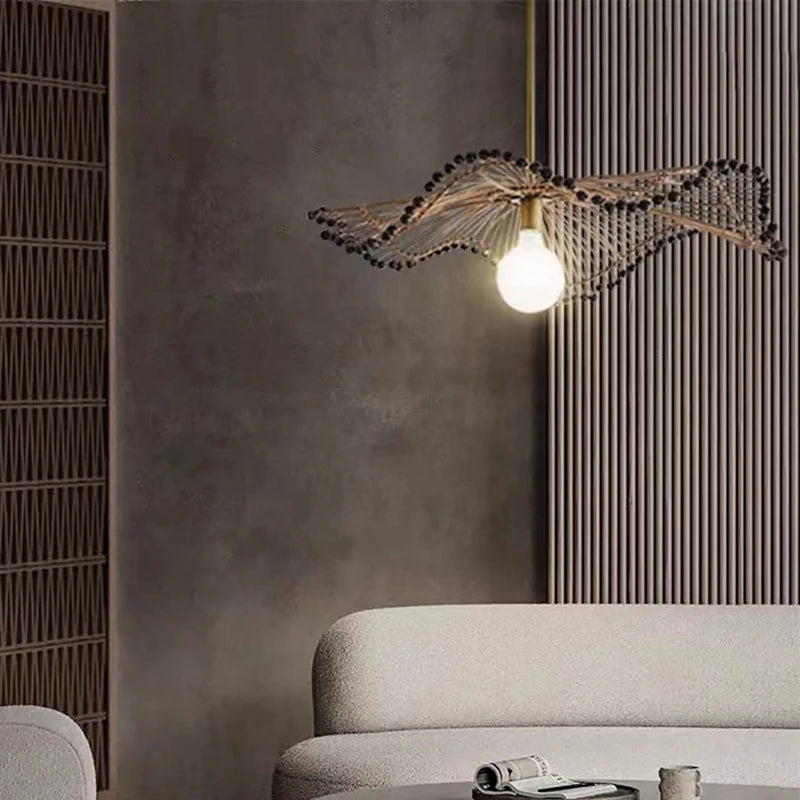 lustre art déco en corde de chanvre tissée pour intérieur moderne - vue 2 sur 7